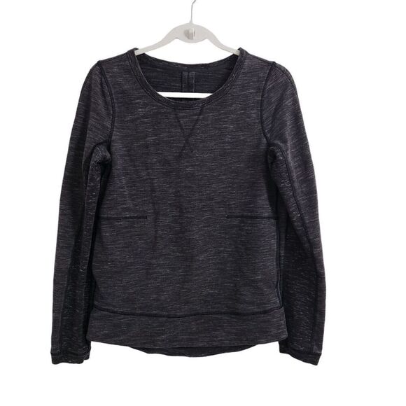 Lululemon Sweatshirt 4 Exhalation Pullover II Heathered Marled Black Long Sleeve - Picture 1 of 11